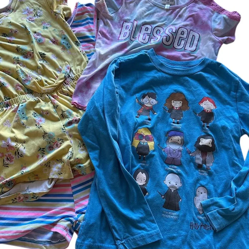 Tween Girls Clothing Bundle Size 10/12 Shirts Rompers Floral Stripe Harry Potter